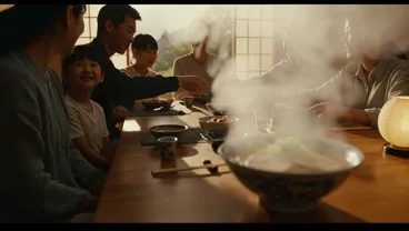 MiniMax H3 2K image-to-video: family dinner with ramen bowl
