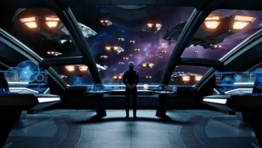 MiniMax H3 2K text-to-video: starship bridge with dreadnought fleet